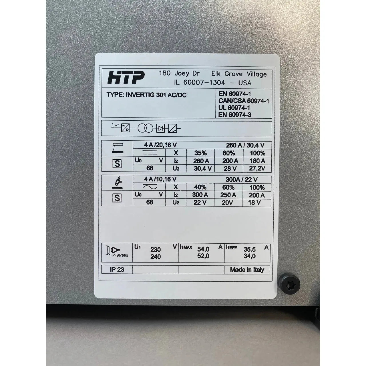 Htp 01p HTP AMERICA - TIG Welder - HTP Invertig 301 AC/DC Air-Cooled Package P ...